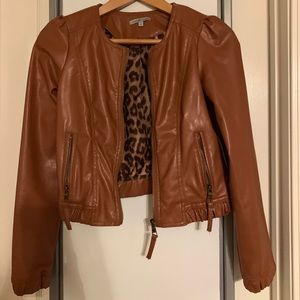 Tan faux leather jacket, size S.